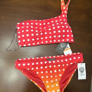 Vince Camuto Red and White Polka Dot Swimwear